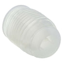 Clear ribbed stroker for multi-textured pleasure, made from soft, tight, and stretchy material, offering a snug and comfortable fit.