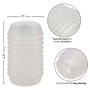 POP SOCK Ribbed Clear Stroker features textured interior for sensation and open end for easy cleaning. Dimensions: 2" x 3.5".