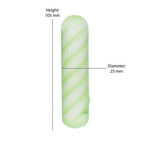 Softies Dual Layer Vibrating Bullet 4 inches Green with height and diameter measurements.