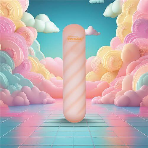 Softies Dual Layer Vibrating Bullet 4 inches Orange against a colorful cloudy background.