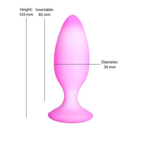 Softies Dual Layer Butt Plug 4 inches Pink with dimensions: Height 103 mm, Insertable 85 mm, Diameter 34 mm.