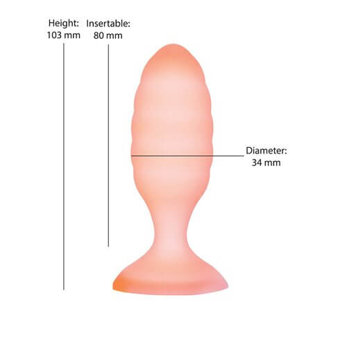 Softies Dual Layer Butt Plug 4 inches Orange with dimensions and design details.