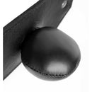 Strict Leather Stuffer Mouth Gag Small close-up of padded stuffer detail in black leather.