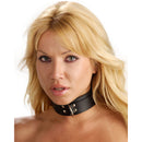 Strict Leather Standard Lined Collar close-up on model showcasing the stylish black leather design.