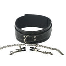 Master Series Coveted Collar and Clamp Union Black with faux leather collar and adjustable nipple clamps.