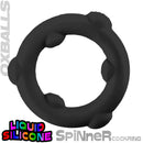 Oxballs Spinner Single Silicone Cock Ring Black made of liquid silicone, featuring a stretchable design for comfort and durability.