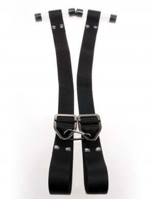 Command Bondage Door Cuffs featuring industrial strength nylon straps and secure acrylic tube design for BDSM enthusiasts.