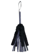 Elegant blue and black faux fur flogger with a decorative handle for sensual play.