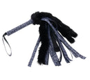 Elegant blue and gold faux fur flogger with luxurious handle for sensual play.