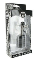 Master Series Onus Nipple Clamps with Weights in original packaging for adjustable pressure in nipple play.