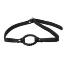 Strict Leather Medium Ring Gag Black features a comfortable open ring design for submissive play.
