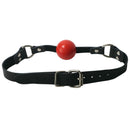 Strict Leather Red Silicone Ball Gag featuring a smooth red silicone ball and adjustable black leather strap.
