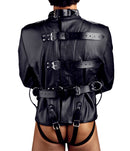 Strict Leather Premium Straightjacket Large Black showcasing full-body restraint with leather and metal hardware.