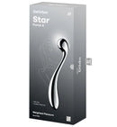 Satisfyer Star Force 4 Stainless Steel G-Spot Dildo packaging featuring sleek design and weighted pleasure for enhanced stimulation.