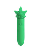 Green STONI Silicone Mini Vibe with leaf design, featuring 10 vibration settings, USB rechargeable, and travel-ready.