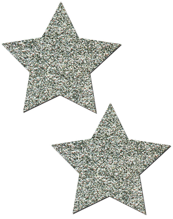 Pastease Rockstar Silver Star-Shaped Pasties with Skin-Safe Adhesive - Latex-Free and Waterproof