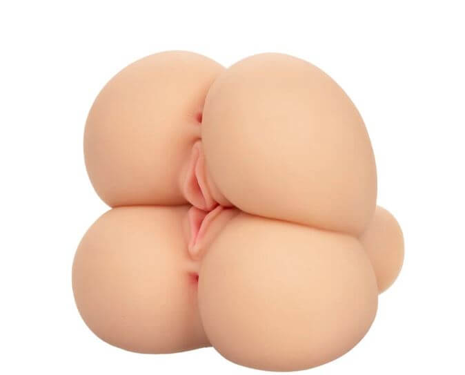 Life-sized realistic 4-hole masturbator with textured chambers in Ivory made from PureSkin material for ultimate pleasure experience.
