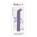 First Glass Vibrating Purple Sunset 6.5 inches dildo in elegant packaging on display.