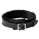 Strict Leather Narrow Fur Lined Locking Collar showcasing durable leather and soft faux fur lining.