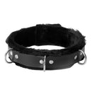 Strict Leather Narrow Fur Lined Locking Collar made of heavy duty leather with plush fur lining and metal rings.