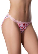 Sweet Treats Split Back & Crotchless Panty with Edible Lube - Strawberry, 2XL, featuring playful strawberry print and lace trim.