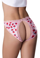 Split Back Strawberry Print Crotchless Panties with Lace Trim - Sweet Treats by Magic Silk