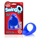 Screaming O Swing O Blue Cock Ring packaging showcasing the silicone design and solid ball for enhanced pleasure.