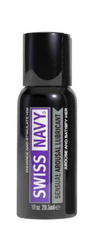 Swiss Navy Arousal Lube 1 Oz bottle for enhanced pleasure and intimacy, water-based personal lubricant.