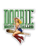 Doobie Does Dallas Vinyl Sticker featuring a playful design with a cowgirl and bold text.