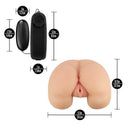 EnLust Talia Vibrating Masturbator Pussy & Ass Vanilla showing dual-entry structure and remote control dimensions.
