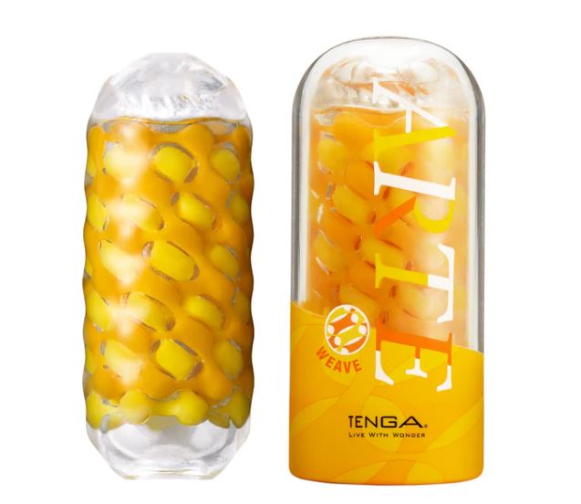 Tenga Arte Weave Stroker packaging showcasing plush, stretchy elastomer design for satisfying stimulation.