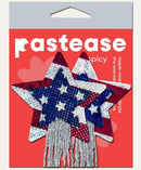 USA Sparkling Stars & Stripes Tassel Star Pasties with dazzling red, white, and blue design for bold body confidence.