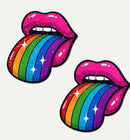 Pastease Taste The Rainbow Sparkling Tongue Out Breast, rainbow glitter lips with a playful tongue graphic.
