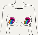 Pastease Taste The Rainbow Sparkling Tongue Out Breast pasties with vibrant rainbow glitter design and playful tongue-out graphic.