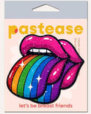 Pastease Taste The Rainbow Sparkling Tongue Out Breast nipple covers in vibrant rainbow design with playful graphic.