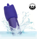 Pleasure Kits Temptation Collection Purple waterproof toy splashing in water, highlighting its IPX7 submersible feature.