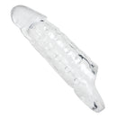 Tom of Finland Clear Realistic Cock Enhancer showcasing phthalate-free design and textured nubs for enhanced pleasure.