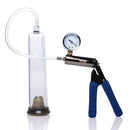 Tom of Finland Heavy Duty Cock Pump with pressure gauge and squeeze-grip handles for enhanced performance.