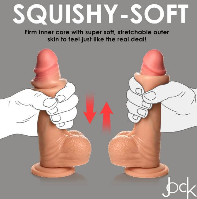 JOCK Real Skin 8” Dual Density Silicone Dildo with Balls – Realistic Feel & Strong Suction Base