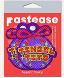 Tinsel Tits Holiday Ornament on Disco Glitter Purple Breast Pasties in vibrant packaging by Pastease.