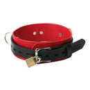 Strict Leather Deluxe Red and Black Locking Collar featuring bold colors and practical hardware for bondage.
