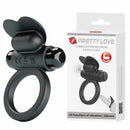 Pretty Love Debonaire Vibrating Rabbit Cock Ring Black with packaging, showcasing its features and design.