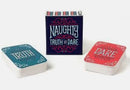 Naughty Truth or Dare Adult Game cards with Truth and Dare decks displayed on a white background.