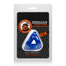 Oxballs Atomic Jock Tri-Sport 3-Ring Cocksling Blue packaging with a blue cocksling inside.