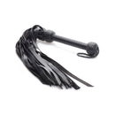 Strict Leather Premium Deerskin Flogger Black with soft leather tails and braided handle for impact play.