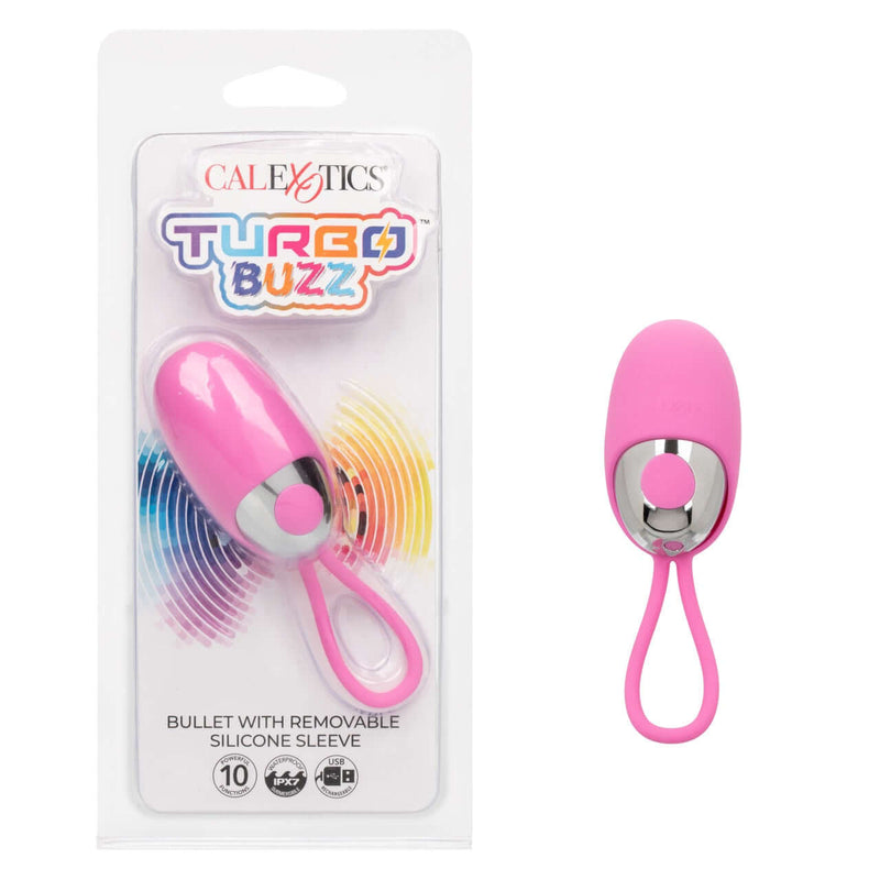 Turbo Buzz™ Bullet with Removable Silicone Sleeve in pink - 10 vibration functions, designed for versatile and intense intimate pleasure.
