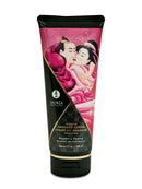 Shunga Kissable Massage Cream Raspberry Feeling 7 Fl Oz tube packaging with romantic artwork.