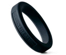 Perfect Fit Hefty 1.75 Inch Silicone Cock Ring Black on a white background, showcasing its smooth design and branding.