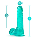 B Yours Plus Ram n' Jam 8 Inch Suction Cup Dildo Teal next to measuring dimensions, showcasing size and design.