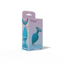 Gemma Clear Iridescent Gem Teal Silicone Anal Plug Large packaging on display with a vibrant teal design.